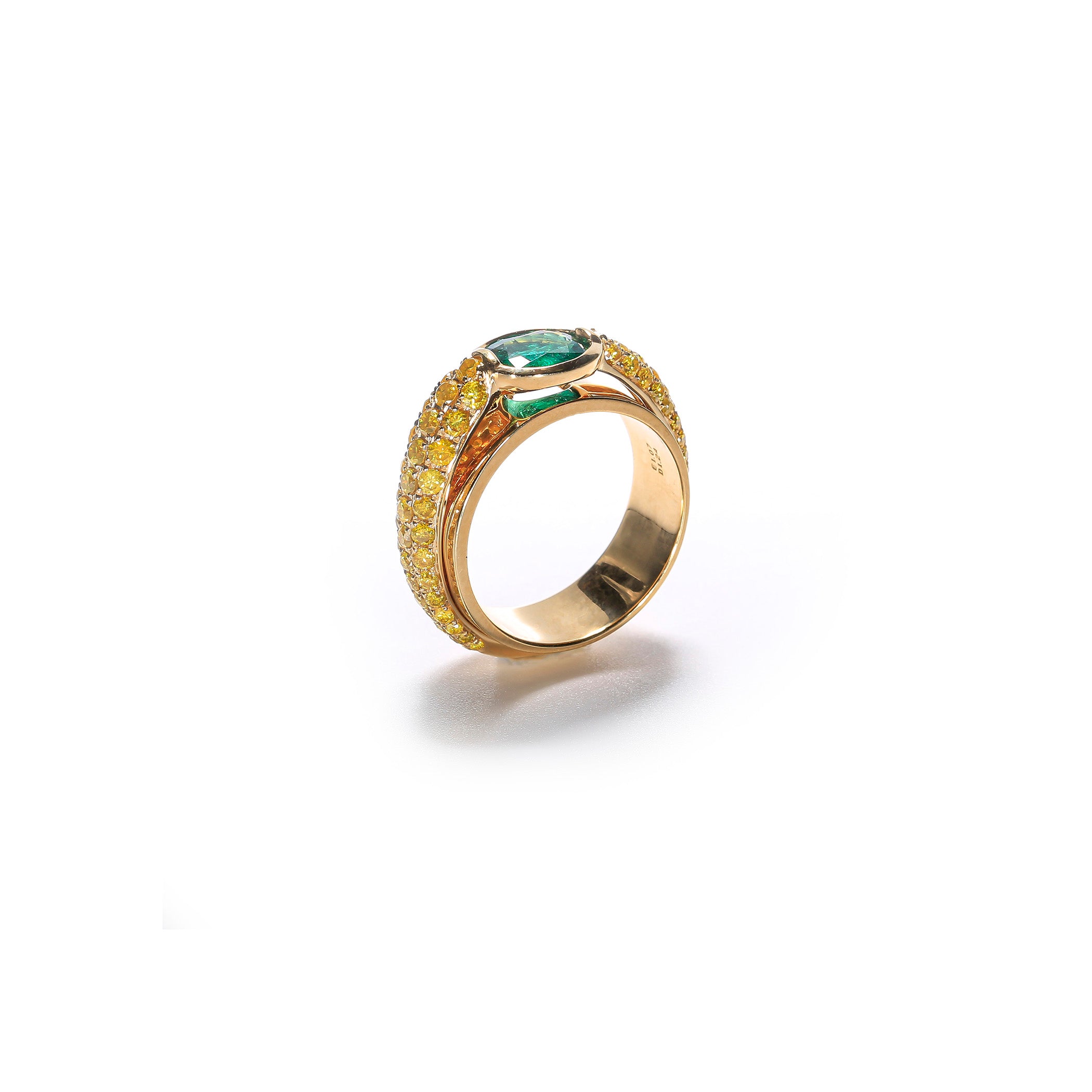 Emerald & Diamond Statement Ring in Yellow Gold