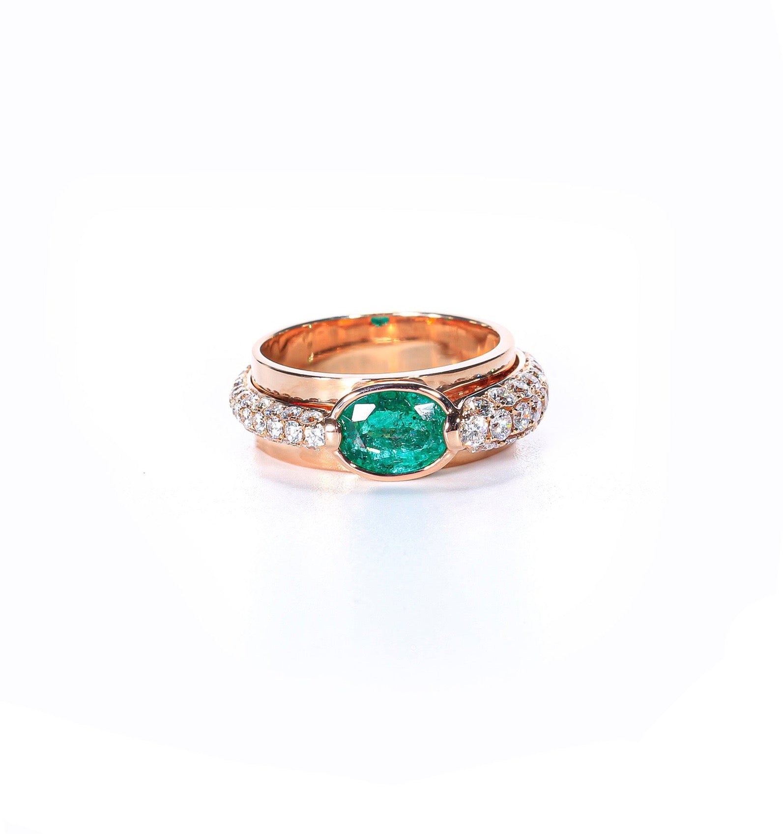 Emerald & Diamond Statement Ring in Rose Gold