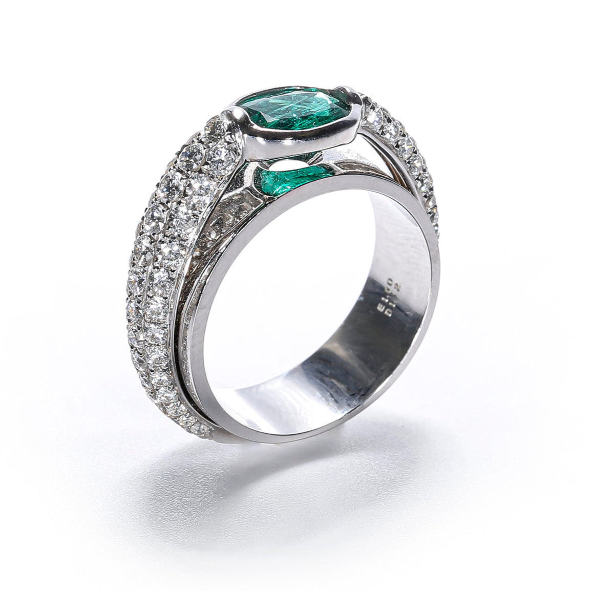 Emerald & Diamond Statement Ring in White Gold