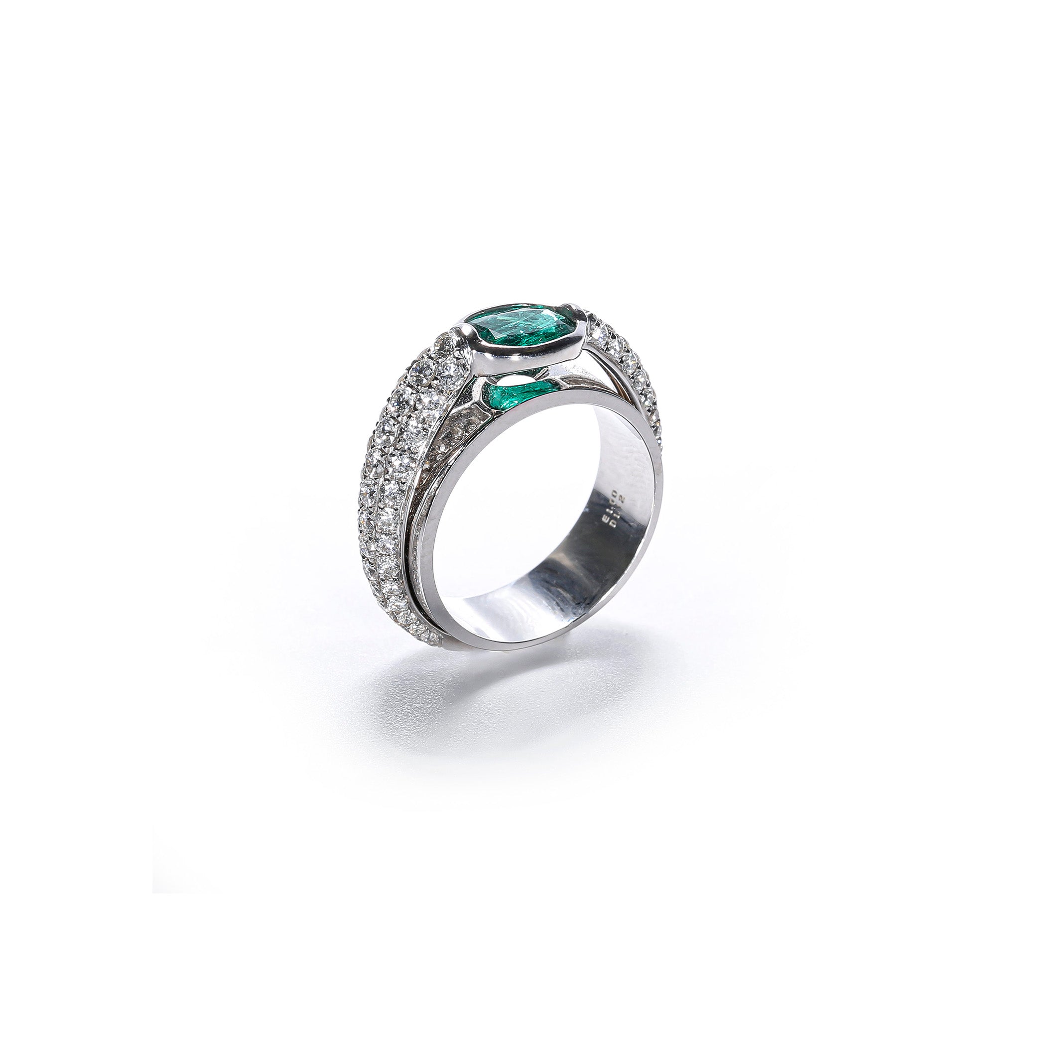 Emerald & Diamond Statement Ring in White Gold